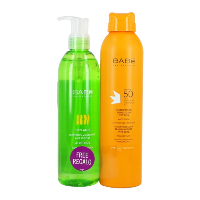 ΒΑΒΕ SUN PROMO PACK TRANSPARENT SUNSCREEN WET SKIN + 100% ALOE real size 200 ml + 300ml