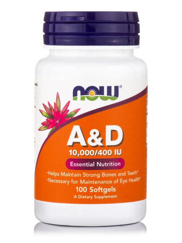 Now Foods Vitamin A&D 10,000 IU/400IU 100 Softgels.