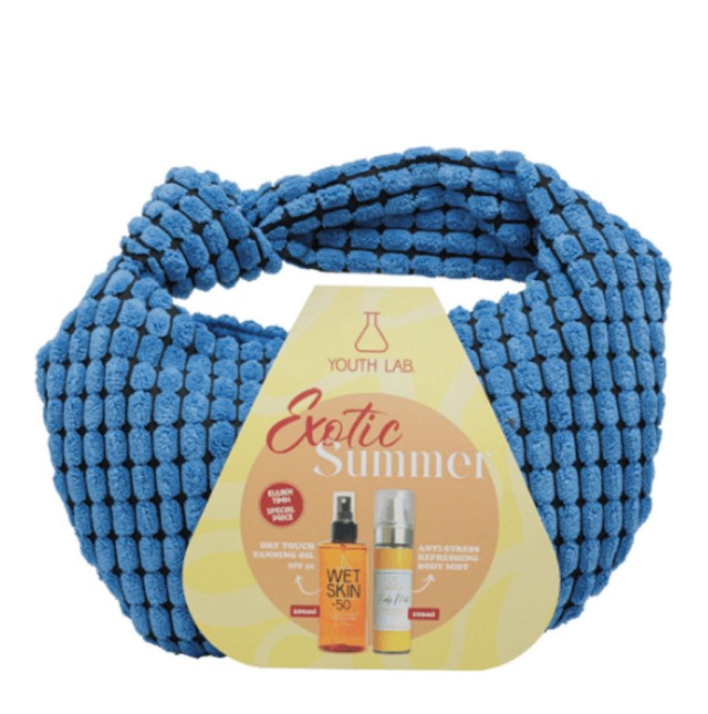 Youth Lab Set Exotic Summer Wet Skin Sun Protection Dry Touch Tanning Oil Αντηλιακό Ξηρό Λάδι SPF50 200ml & Body Mist Anti-Stress Exotic Sunrise Σπρέι Σώματος & Μαλλιών 100ml & Tσαντάκι 1τμχ