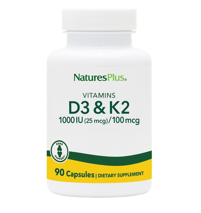 NATURE'S PLUS Vitamin D3 & Vitamin K2, 1000iu, 100mcg, 90vcaps