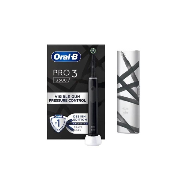 Oral-B Pro 3 3500 Design Edition Black Επαναφορτιζόμενη Ηλεκτρική Οδοντόβουρτσα + Θήκη Ταξιδίου 1τμχ