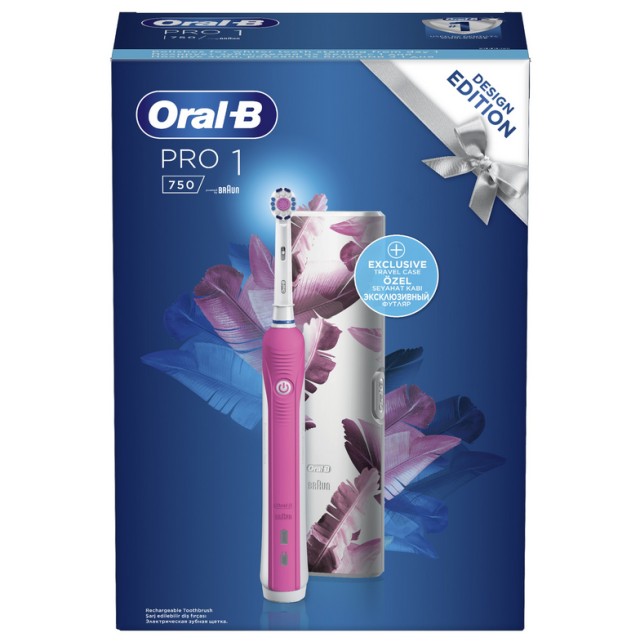 Oral-B Επαναφορτιζόμενη Ηλεκτρική Οδοντόβουρτσα Pro 1 750 Pink Design Edition & Θήκη Ταξιδίου 1τμχ