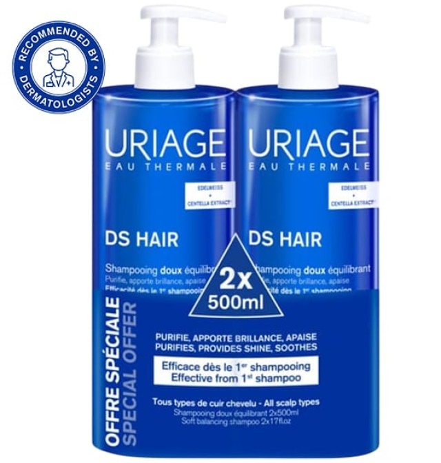 Uriage Set Ds Hair Soft Balancing Shampoo Απαλό Σαμπουάν Εξισορρόπησης 2x500ml