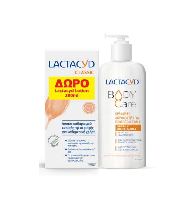 Lactacyd Set Body Care Deeply Nourishing Κρεμώδες Αφρόλουτρο 300ml + Δώρο Classic Intimate Washing Lotion Καθημερινή Φροντίδα για την Ευαίσθητη Περιοχή 200ml