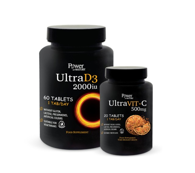 Power Health Set Ultra D3 2000iu 60tabs + Δώρο Ultra Vit-C 500mg 20tabs