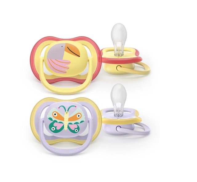Avent Philips Ultra SCF087/04 Ορθοδοντική Πιπίλα Σιλικόνης Κίτρινο/Μωβ 0-6m 2τμχ