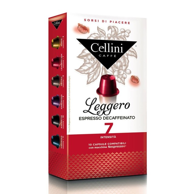 Cellini Καφές Leggero Espresso Ντεκαφεϊνέ (Συμβατές με Nespresso) 10caps