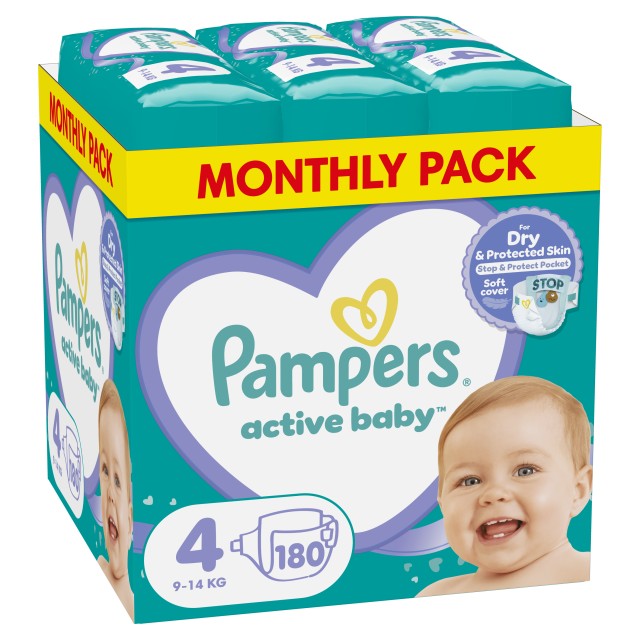 Pampers Active Baby No.4 (9-14Kg) 180 Πάνες