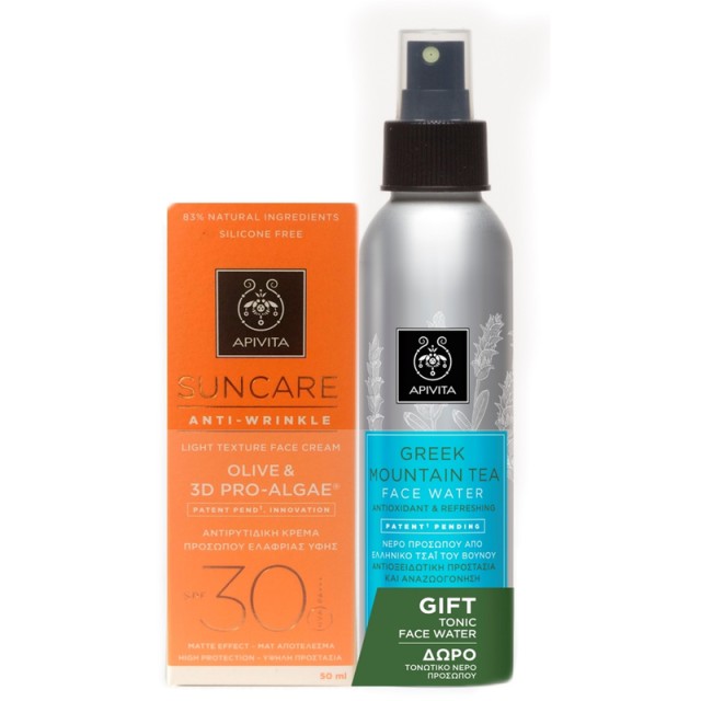 Apivita Suncare Promo Anti-Wrinkle Light Τexture Face Cream SPF30 με Ελιά & 3D Pro-Algae® 50ml + Δώρο Greek Mountain Tea Τονωτικό Νερό Προσώπου 100ml