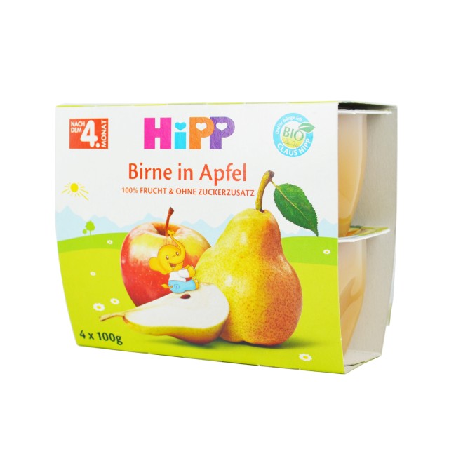 Hipp Φρουτοκουπάκια Αχλάδι με Μήλο (Από τον 4ο Μήνα) 4X100gr