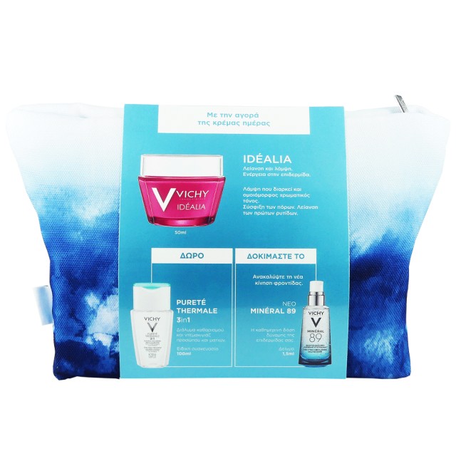 Vichy Promo Idealia Ξηρή Επιδερμίδα 50ml + Vichy Purete Thermale 3 in 1 Solution  Micellaire Demaquillante 100ml + Vichy Mineral 89 Booster Quotidien 1,5ml