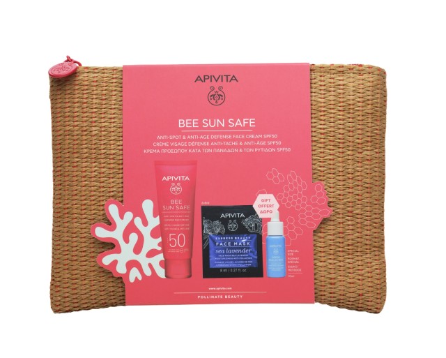 Apivita Set Bee Sun Safe Anti-Spot & Anti-Age Defense Face Cream SPF50 50ml + Aqua Beelicious Booster 10ml + Express Beauty Face Mask Sea Lavender 2x8ml