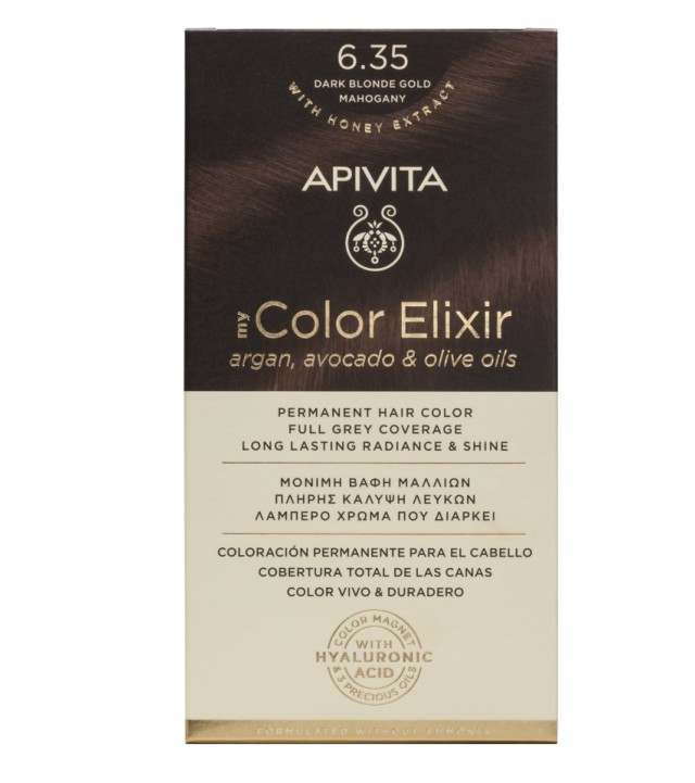 Apivita My Color Elixir kit Μόνιμη Βαφή Μαλλιών 6.35 ΞΑΝΘΟ ΣΚΟΥΡΟ ΜΕΛΙ ΜΑΟΝΙ