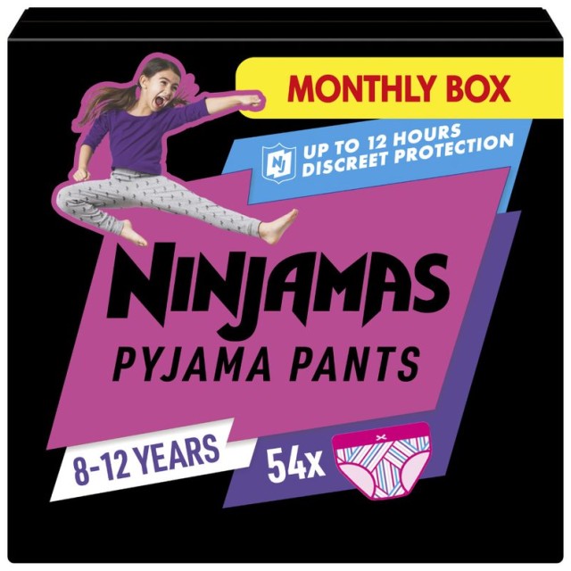 Pampers Ninjamas Girl Pyjama Pants Monthly Pack 8-12years Πάνες Βρακάκι για τη Νύχτα (27-43kg) 54τμχ