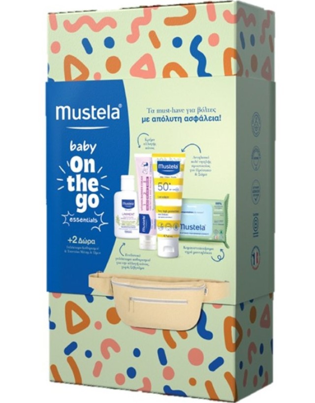 Mustela Baby On the Go Set με Υγρά Μωρομάντηλα Καθαρισμού με Βιολογικό Αβοκάντο 60τεμ & Κρέμα Αλλαγής Πάνας 50ml & Αντηλιακό Προσώπου-Σώματος SPF50+ 40ml & Δώρο Καθαριστικό Γαλάκτωμα Αλλαγής Πάνας 50ml & Τσαντάκι Μέσης
