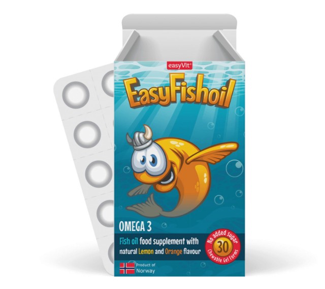 EasyVit EasyFishoil Παιδικό Συμπλήρωμα Διατροφής με Ω3 + Βιταμίνη D με Γεύση Λεμόνι και Πορτοκάλι 30 ζελεδάκια