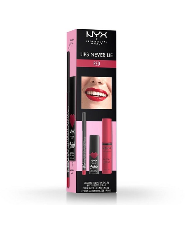 NYX PM Set Lips Never Lie Red Suede Matte Lipstick 3.5g & Butter Gloss 8ml & Suede Matte Lip Liner 1.0g