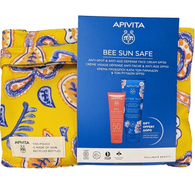 Apivita Set Bee Sun Safe Spf50 Anti-Spot & Anti-Age Defence Face Cream 50ml + Δώρο After Sun Cool & Sooth Gel Cream Travel Size 100ml + Νεσεσέρ 1τμχ