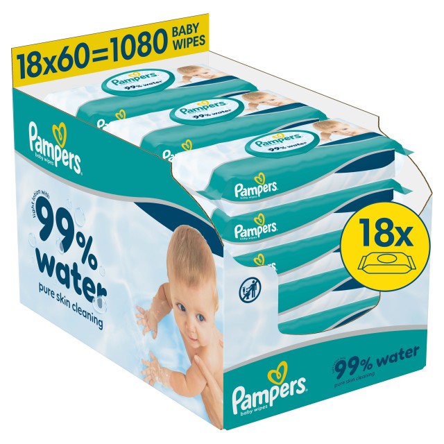 Pampers Baby Wipes 99% Water Μωρομάντηλα 18x60τμχ