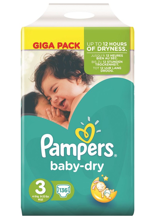 PAMPERS GIGA PACK Baby Dry Midi No3 (4-9kg) 136τμχ