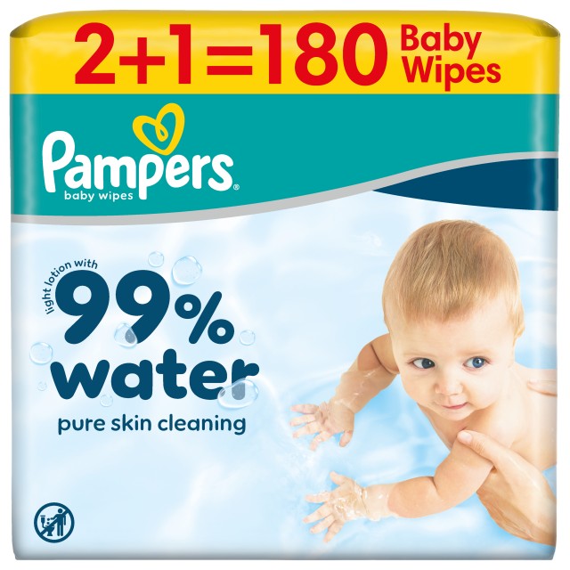 Pampers Aqua Soft Touch Μωρομάντηλα 99% Water 3X60τμχ