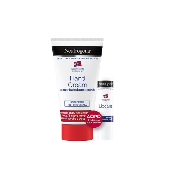 Neutrogena Set Hand Cream Unscented Ενυδατική Κρέμα Χεριών Χωρίς Άρωμα 75ml + Δώρο Lip Care Stick για Φροντίδα των Χειλιών 4,8gr