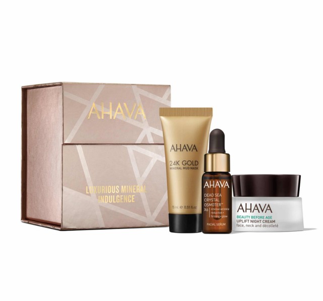 Ahava Set 24K Gold Mineral Mud Mask 15ml + Dead Sea Crystal Osmoter X6 Facial Serum 5ml + Beauty Before Age Uplift Night Cream 15ml