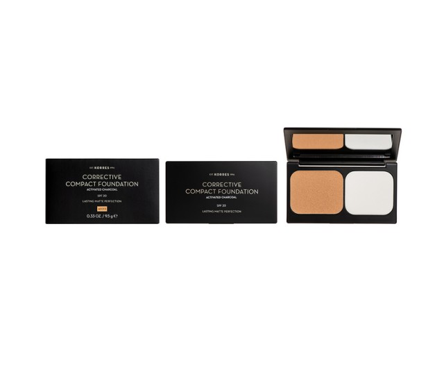 Korres Corrective Compact Foundation SPF20 Activated Charcoal ACCF3 Διορθωτικό Compact Make Up με Ενεργό Άνθρακα 9.5gr