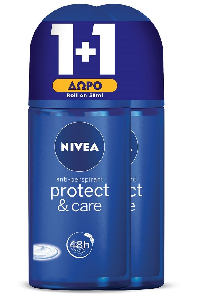 NIVEA Αποσμητικό Roll On Protect & Care Γυναικείο 50ml 1+1 ΔΩΡΟ
