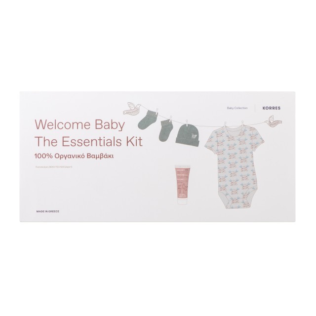 Korres Set Welcome Baby the Essentials Kit Κορμάκι (1-3m) 1τμχ + Καλτσάκια 1 Ζευγάρι + Σκουφάκι 1τμχ + Κρέμα Αλλαγής Πάνας 20ml