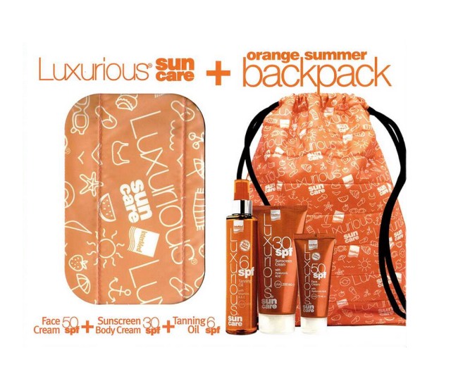 Intermed Set Luxurious Sun Care Face Cream SPF50 75ml + Sunscreen Body Cream SPF30 200ml + Tanning Oil SPF6 200ml + Δώρο Orange Summer Backpack 1τμχ