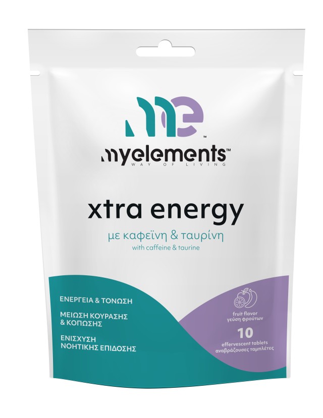My Elements Xtra Energy Συμπλήρωμα Διατροφής με Καφεΐνη - Ταυρινή  10 Αναβράζουσες Ταμπλέτες