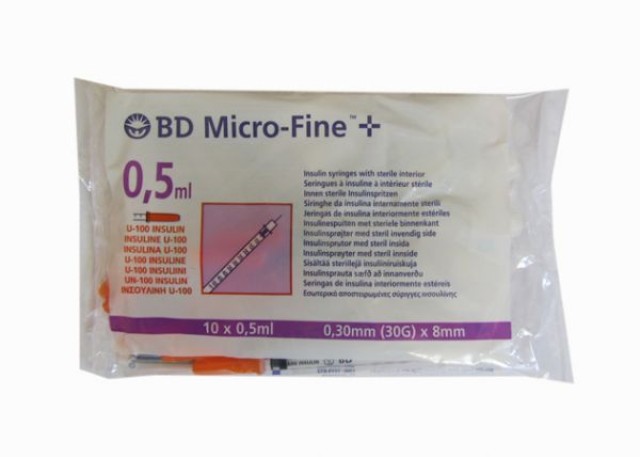 BD Micro-Fine Σύριγγες Ινσουλίνης 0,5ml 30Gx8mm (10τμχ)