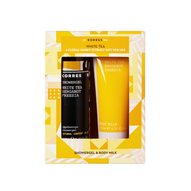 Korres set White Tea Bergamot Freesia Showergel 250ml & Body Milk 125ml