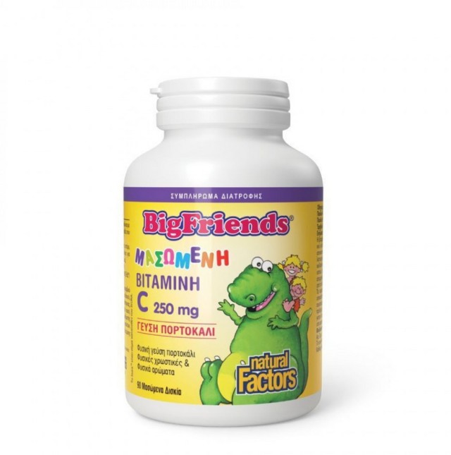 Natural Factors Big Friends Βιταμίνη C 250mg με Γεύση Πορτοκάλι 90 Μασώμενα Δισκία
