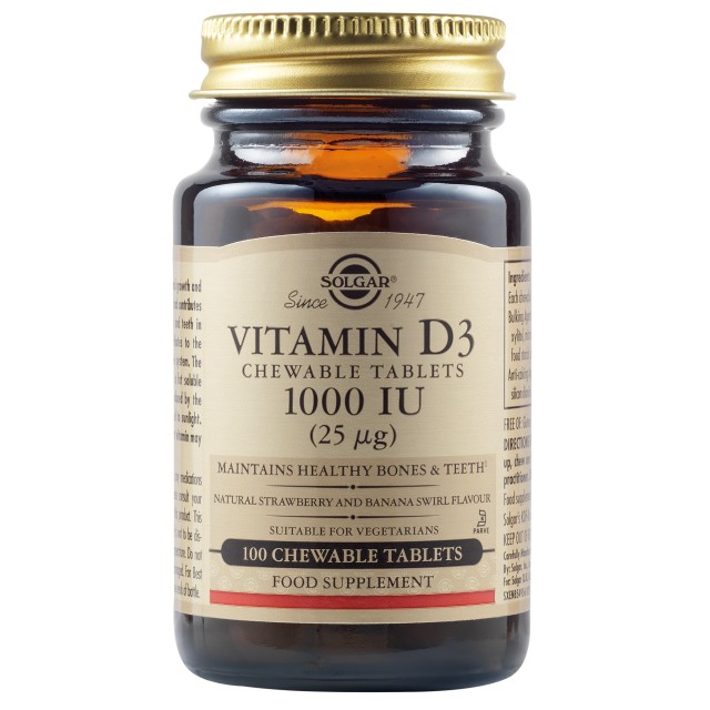 Solgar Vitamin D3 1000iu Μασώμενα Δισκία 100tabs