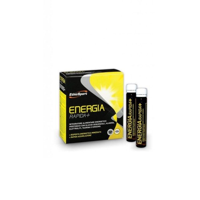 EthicSport Energia Rapida + Συμπλήρωμα Διατροφή με Υδατάνθρακες, Αλανίνη, Ηλεκτρολύτες, Ταυρίνη και Τζίνσενγκ, 10 x 25ml Φιαλίδια