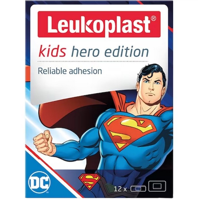 Leukoplast Kids Hero Edition Superman Παιδικά Αυτοκόλλητα Επιθέματα για Μικροτραυματισμούς σε 2 Mεγέθη 12τμχ