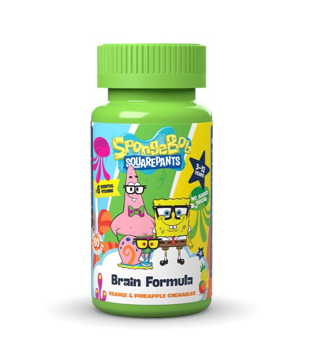 SpongeBob Brain Formula Παιδική βιταμίνη 3-12 Ετών Πορτοκάλι & Ανανάς 3-12 Ετών 60 Μασώμενα Δισκία