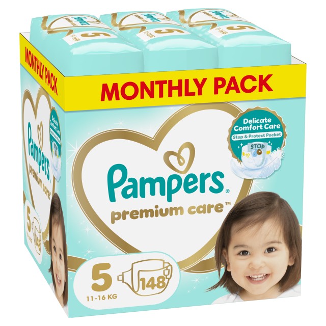 Pampers Premium Care Μέγεθος 5 Monthly Pack (11-16kg) 148 Πάνες