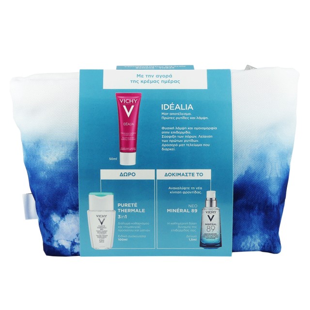 Vichy Promo Idealia Gel Κρέμα Ημέρας Λείανσης και Λάμψης 50ml + Vichy Purete Thermale 3 in 1 Solution  Micellaire Demaquillante 100ml + Vichy Mineral 89 Booster Quotidien 1,5ml