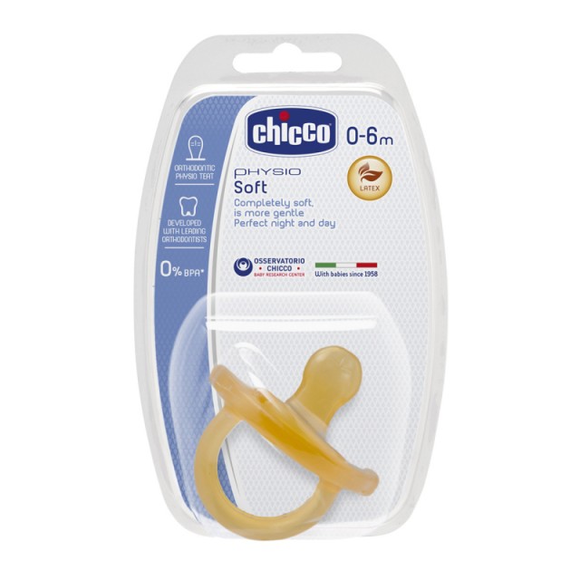 CHICCO PHYSIO SOFT Orthodontic Πιπίλα Καουτσούκ 0-6m 1τμχ.