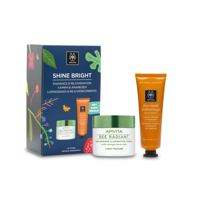 Apivita Set Shine Bright Bee Radiant Ελαφριάς Υφής 50ml + Δώρο Μάσκα Λάμψης με Πορτοκάλι 50ml