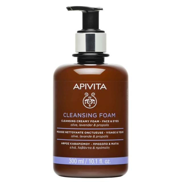 Apivita Cleansing Foam Kρεμώδης Αφρός Καθαρισμού Προσώπου & Μάτιων  Ελιά & Λεβάντα 300ml