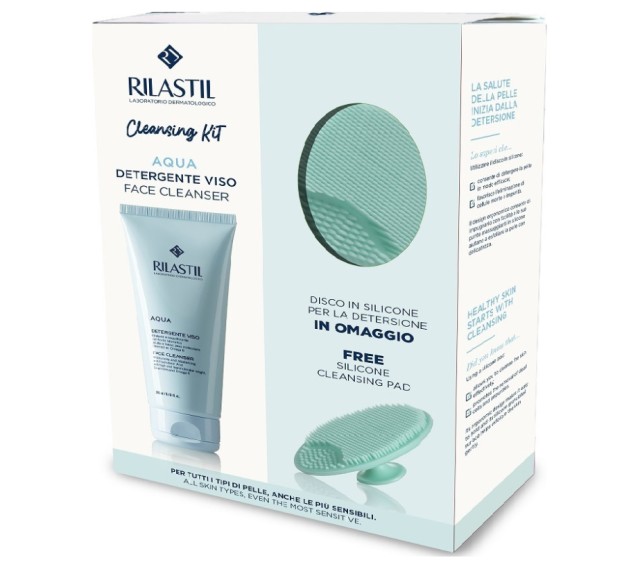 Rilastil Cleansing Kit Aqua Moisturizing Face Cleanser Καθαριστικό Προσώπου με Φυσιολογικό pH για Καθημερινή Χρήση 200ml & Silicone Cleansing Pad 1τμχ