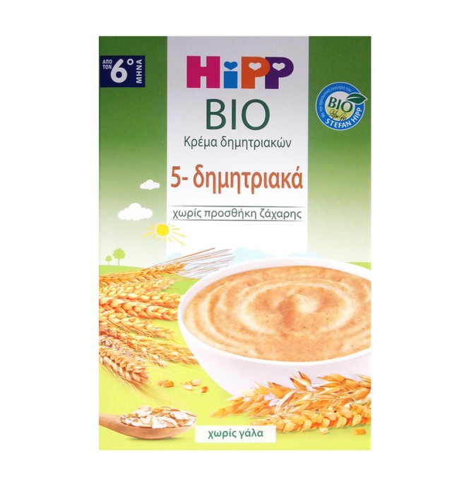 Hipp Κρέμα 5 Δημητριακών από τον 6ο Μήνα 200gr + Δώρο Hipp Μωρομάντηλα Pocket Size