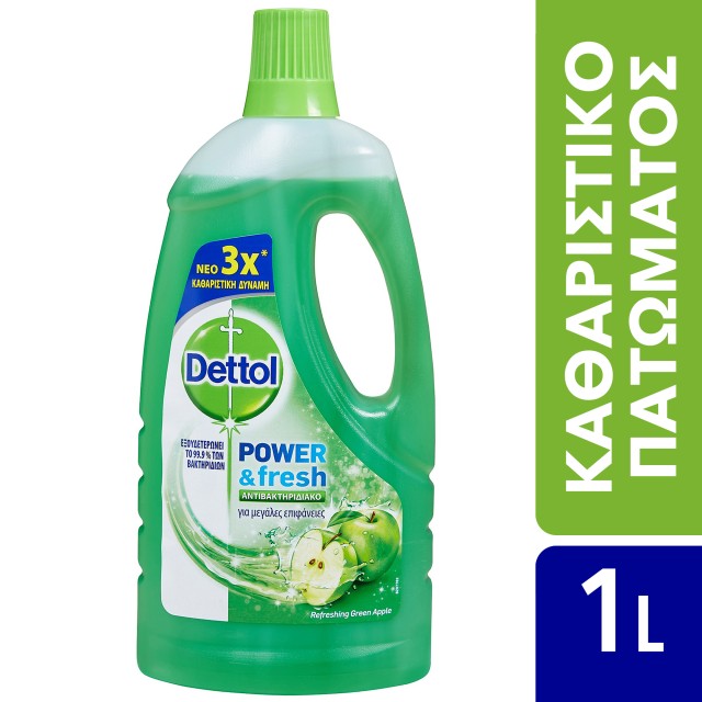 Dettol Power & Fresh Αντιβακτηριδιακό Πολυκαθαριστικό Για Μεγάλες Επιφάνειες Green Apple 1lt