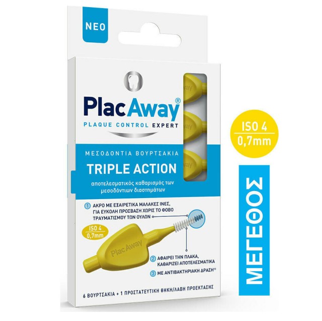 Plac Away Triple Action Μεσοδόντια Βουρτσάκια 0.7mm-ISO4 6τμχ