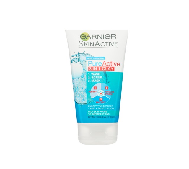 Garnier Skin Active Pure Active 3 in 1 Clay Cleansing Gel 150ml