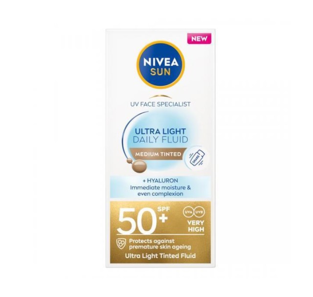 Nivea Sun UV Ultra Light Daily Fluid Medium Tinted Αντηλιακό Προσώπου με Χρώμα SPF 50+, 40ml